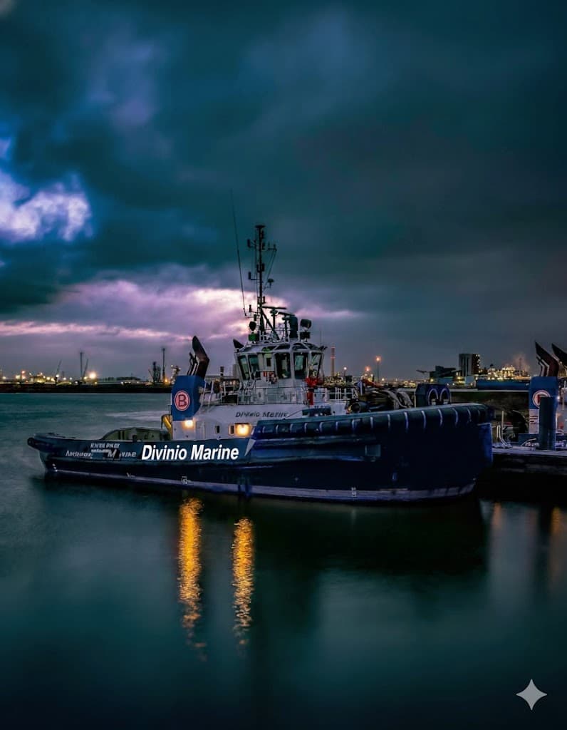 Tugboat operating at night