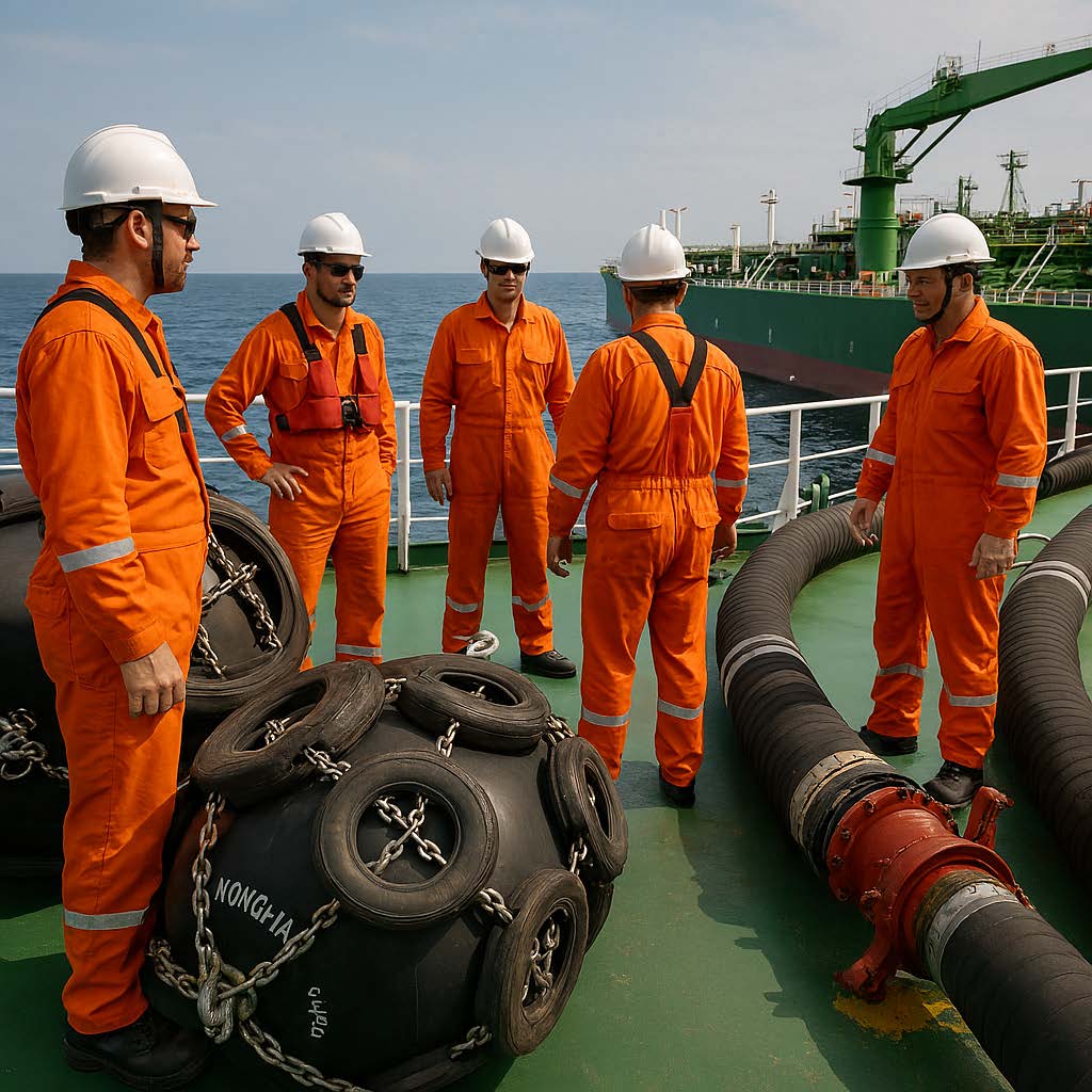 Crew on deck during an STS operation